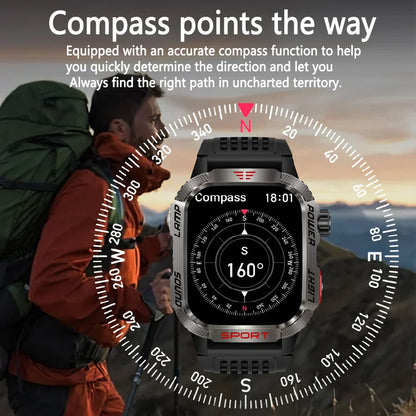 Men's Waterproof Bluetooth Call GPS Flashlight Compass Smartwatch