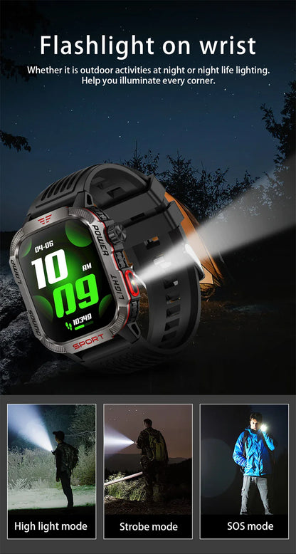 Men's Waterproof Bluetooth Call GPS Flashlight Compass Smartwatch