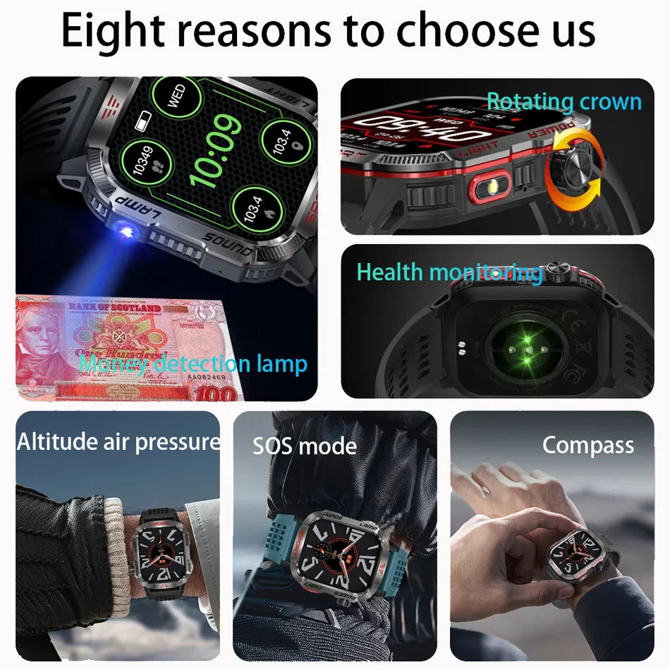 Men's Waterproof Bluetooth Call GPS Flashlight Compass Smartwatch