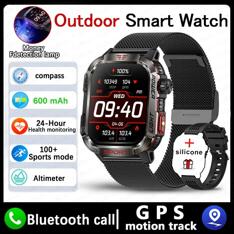 Men's Waterproof Bluetooth Call GPS Flashlight Compass Smartwatch