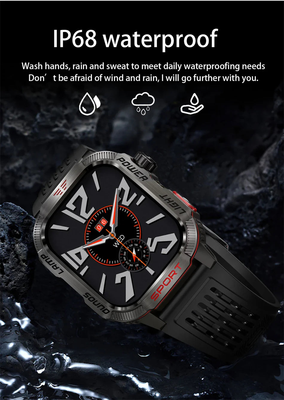 Men's Waterproof Bluetooth Call GPS Flashlight Compass Smartwatch