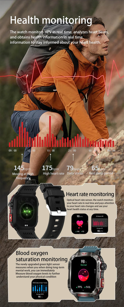 Men's Waterproof Bluetooth Call GPS Flashlight Compass Smartwatch