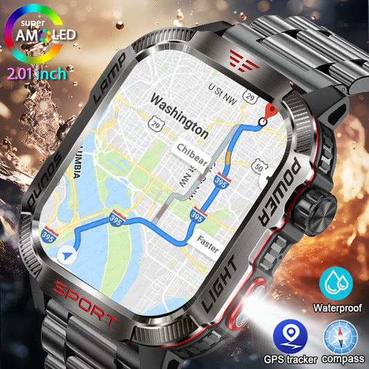 Men's Waterproof Bluetooth Call GPS Flashlight Compass Smartwatch