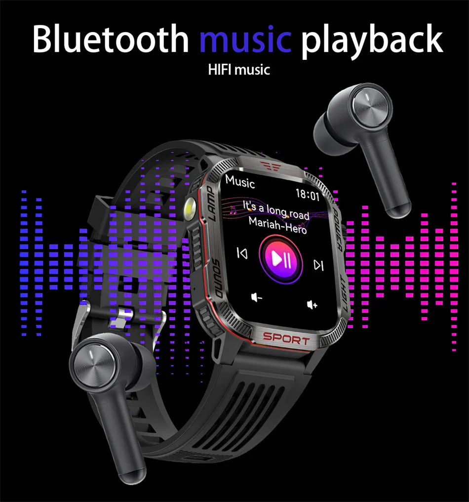 Men's Waterproof Bluetooth Call GPS Flashlight Compass Smartwatch